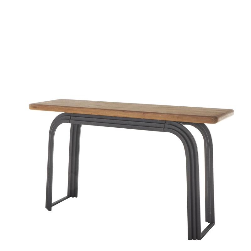 Metal Layered Arch Console Table with Brown Tabletop - Black - Roche River Decor