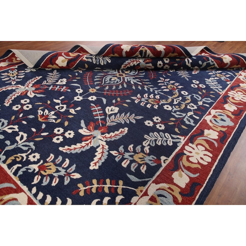 Traditional Navy Blue Sarouk Hand-Tufted Oriental Rug