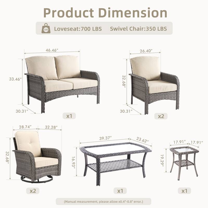 XIZZI 7-Piece Patio Wicker Furniture Conversation Swivel Chairs Set