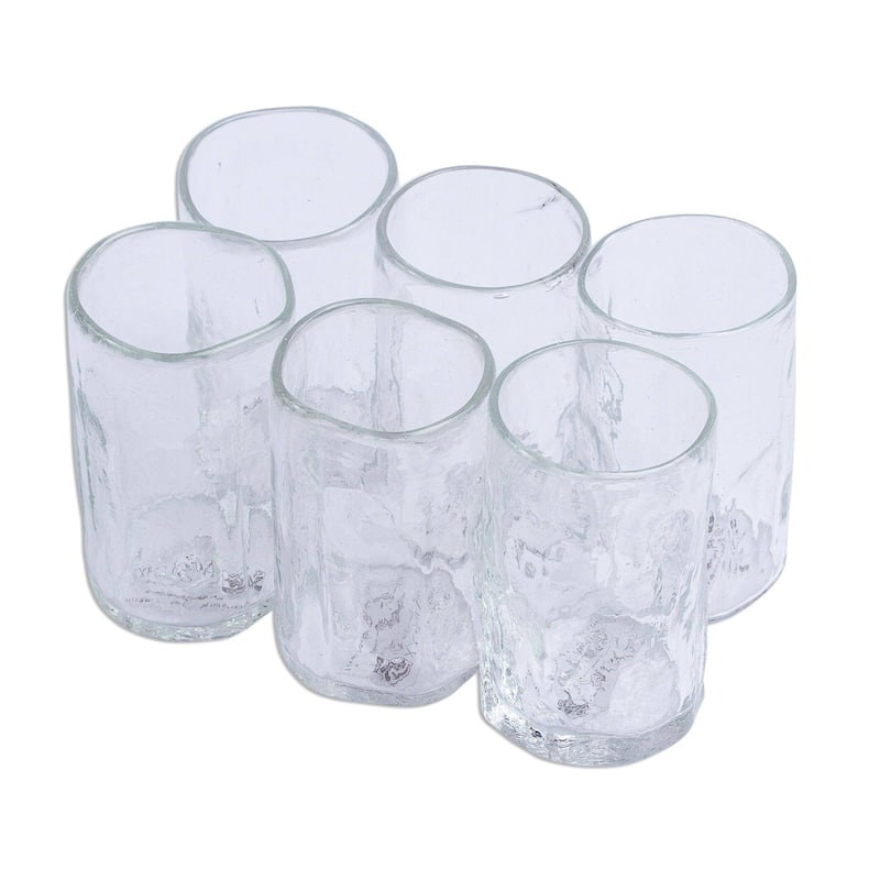 Blown glass tequila glasses, 'Crystalline Clarity' (set of 6)