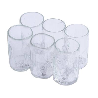 Blown glass tequila glasses, 'Crystalline Clarity' (set of 6)