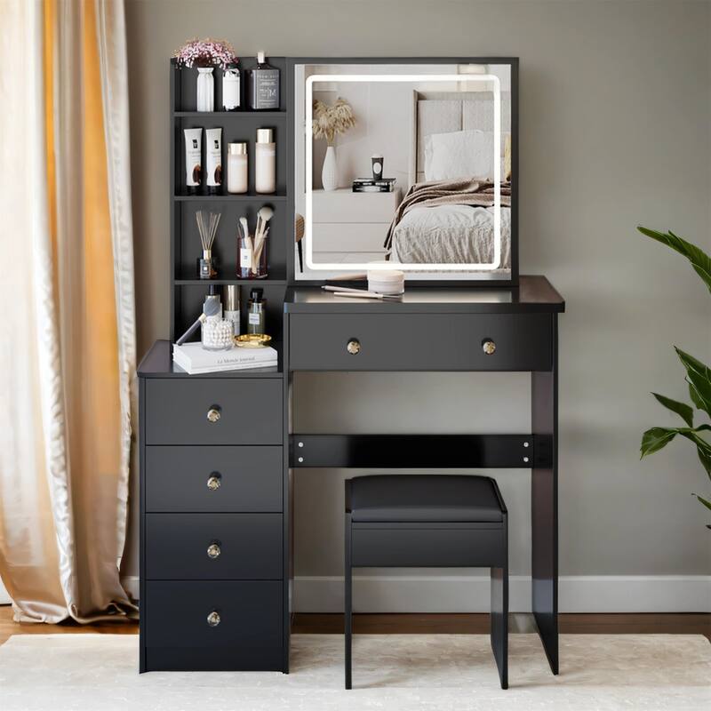 37" Full-Size Vanity Set with LED Mirror, Adjustable Light & Mirror