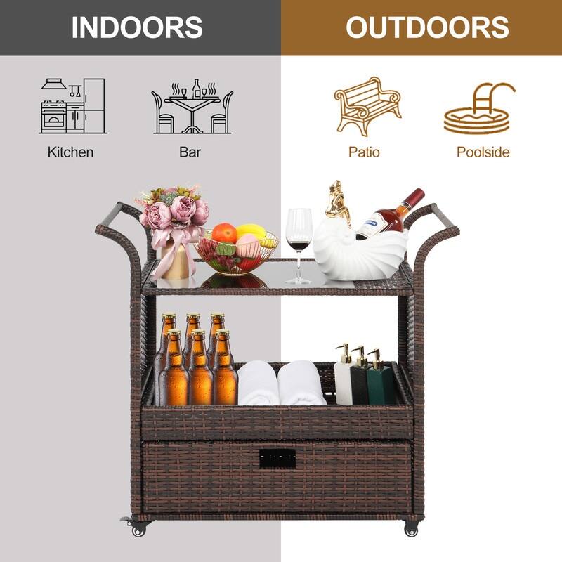 Outdoor Wicker Bar Cart