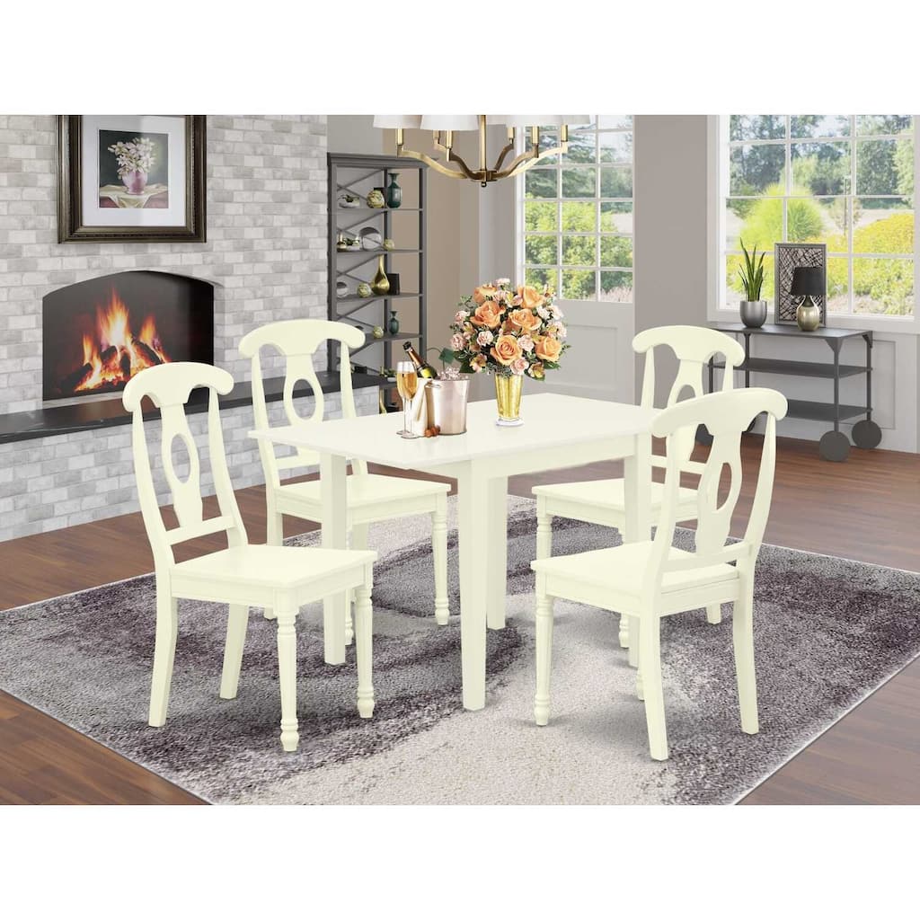 5-Piece Linen White Finish Solid Wood Top - Dining Room Set - Seats 4