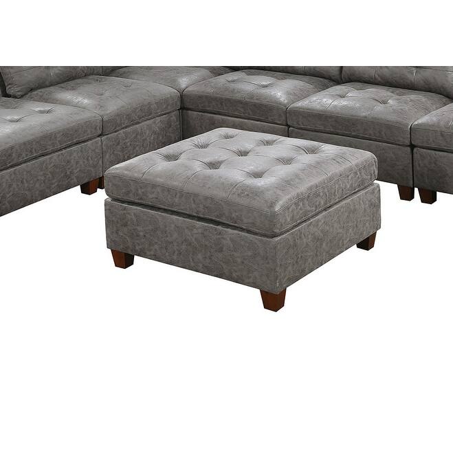 Living Room Furniture Tufted Cocktail Ottoman Antique Breathable Leatherette 1pc Cushion Ottoman Seat Wooden Legs