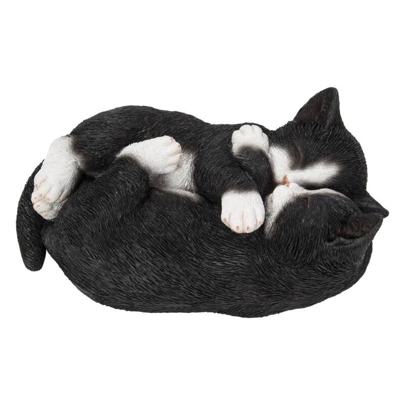 Cat Napping Couple Tuxedo Cats Outdoor Garden Statue - 7.75"