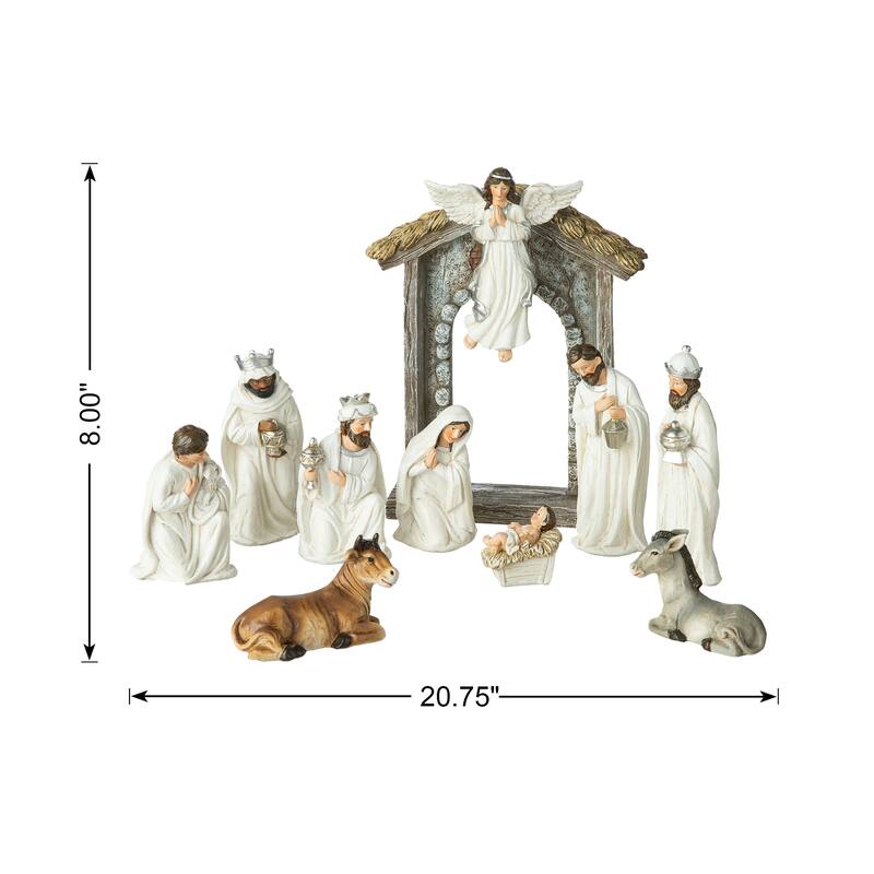 Glitzhome 11 Pcs Ivory Resin Nativity Figurine Set