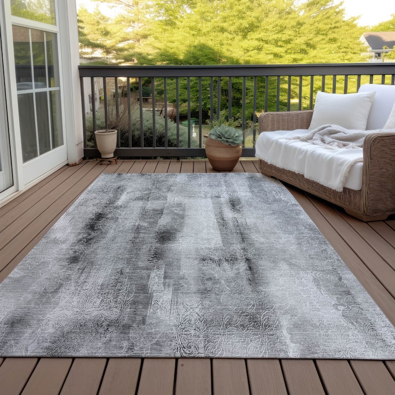 Machine Washable Indoor/ Outdoor Modern Imprints Chantille Rug - Gray - 10' x 14'