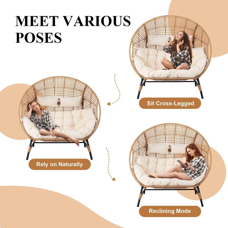 FINCATI 2-Person Indoor Wicker Egg Chair, 57.1 in Wide, 680-lb Capacity