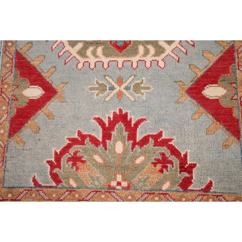 Kazak Accent Rug Hand-Knotted Geometric Wool Carpet - 3'4" x 4'11"