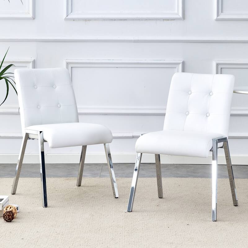 Armless High Backrest Dining Chair with Electroplated Metal Legs