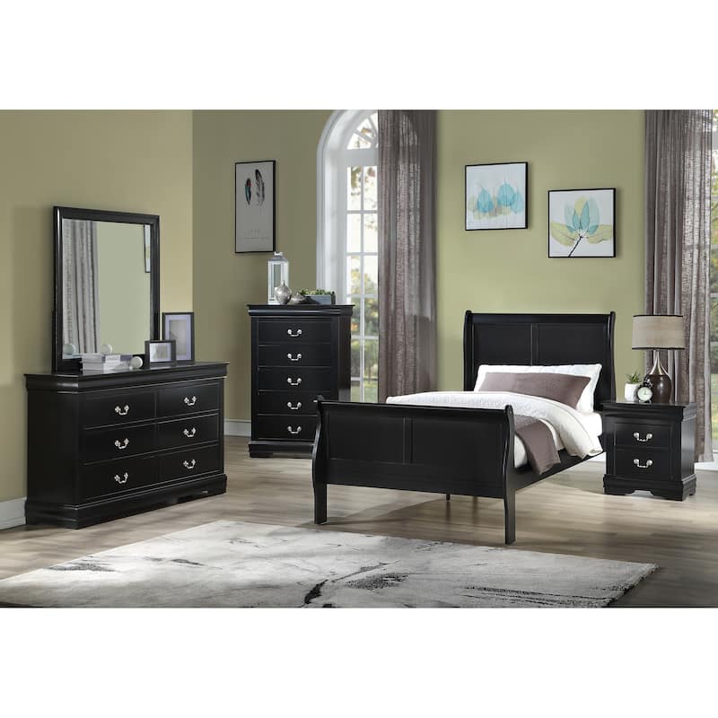 Lillie 6 Piece Black Wooden Sleigh Bedroom Set - King