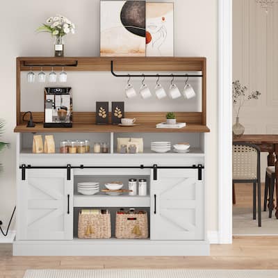 52" Farmhouse Coffee Bar Cabinet Wine Buffet Cabinet Kitchen Sideboard Buffet Cabinet