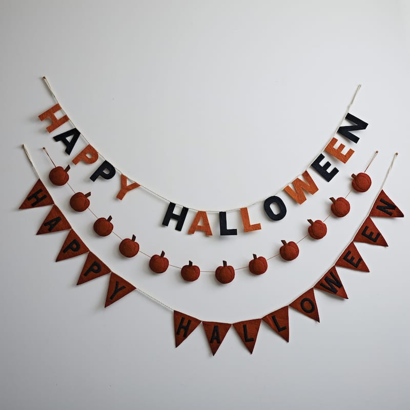 Handmade Wool Felt "Happy Halloween" Banner - 5.0"L x 0.5"W x 72.0"H