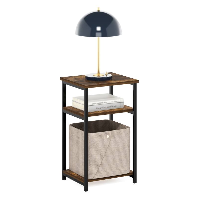 Furinno Just 3-Tier Industrial Metal Frame End Table with Storage Shelves, 1-Pack, Espresso