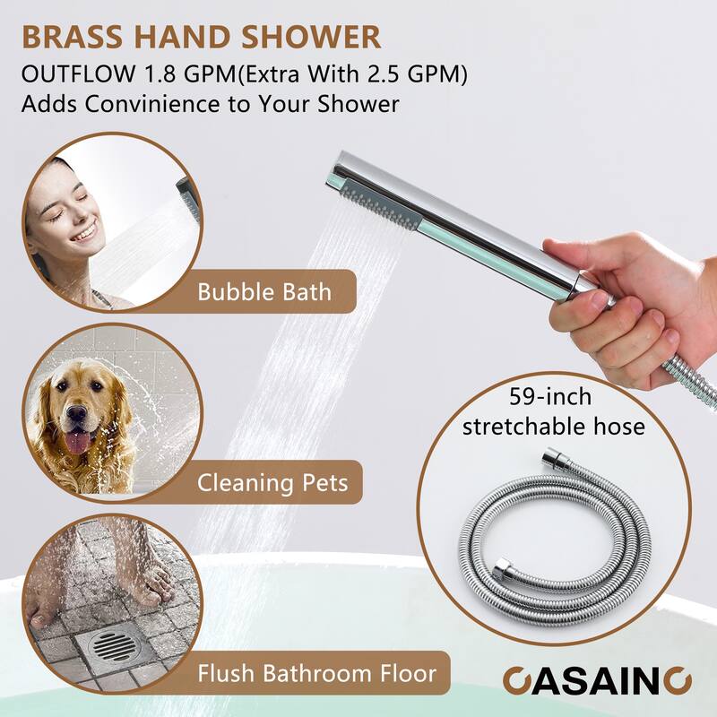 CASAINC Single-Handle Freestanding Floor-Mount Roman Tub Faucet with Handheld Shower