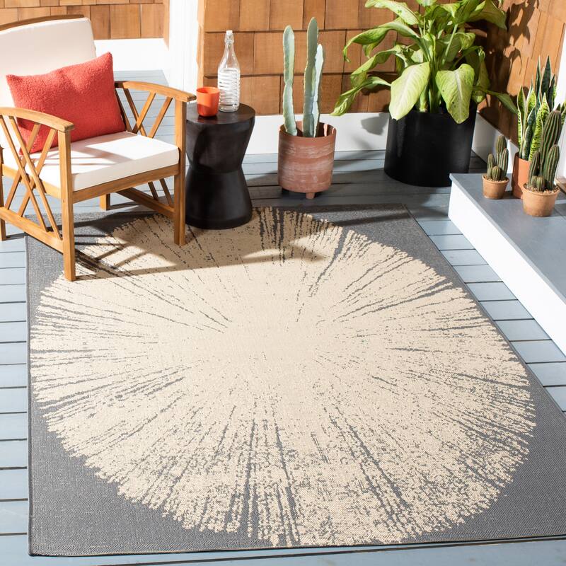 SAFAVIEH Courtyard Roksanda Waterproof Transitional - Dark Grey/Beige Rug - 5'3" x 7'7" - Dark Grey/Beige