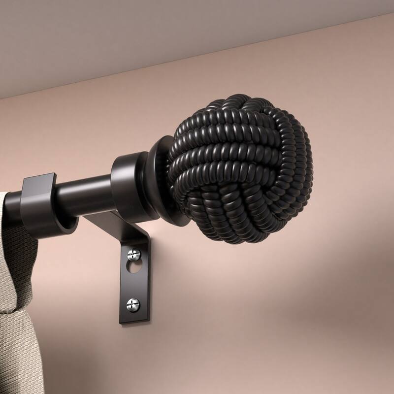 Adjustable Black Single Curtain Rod with Final Set for Window