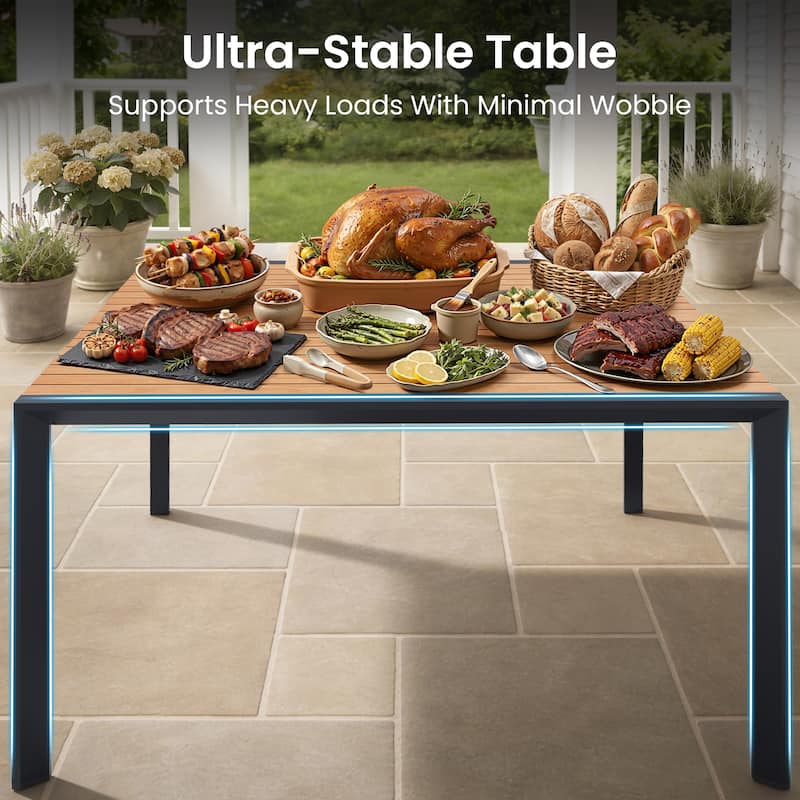 Outdoor All-Weather Aluminum Patio Square Dining Table with Umbrella Hole