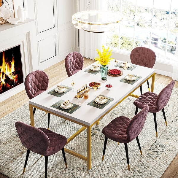 Dining Table for 6 White Gold Dining Room Table 6FT Rectangle Dinner