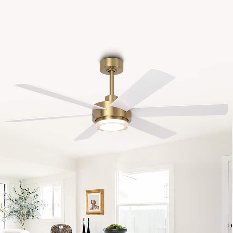 Parrot Uncle 54" Gold Plywood Modern Dimmable Ceiling Fan with Light and Remote