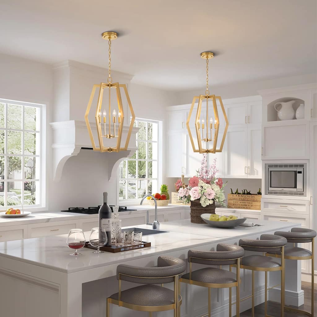 Karsha 4-Light Industrial Geometric Pendant Rhombus Lantern Candle Chandelier for Foyer/ Dining Room