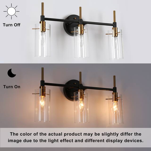 Alva Black Gold 3-Light Modern Vanity Lights Bathroom Light Fixture with Cylinder Shades - 19.5" L x 6" W x 11" H