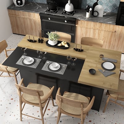 L-Shaped Countertop Island Sophisticated Storage Cabinet Dining Table - 77.3"x38"