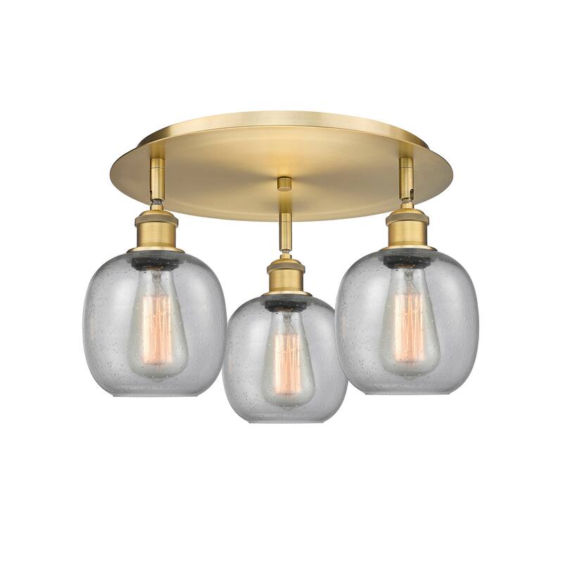 Innovations Lighting Belfast - 3 Light 18" Flush Mount - Brushed Brass/Seedy