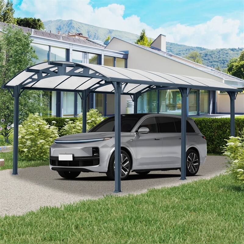 Outdoor Carport,12 FT * 16 FT* 8 FT Arch Carport with Aluminum Frame
