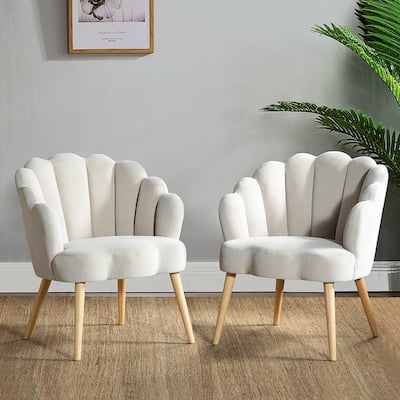 Eleanora Modern Cute Scalloped Back Tufted Velvet Armchairs Set of 2 by HULALA HOME