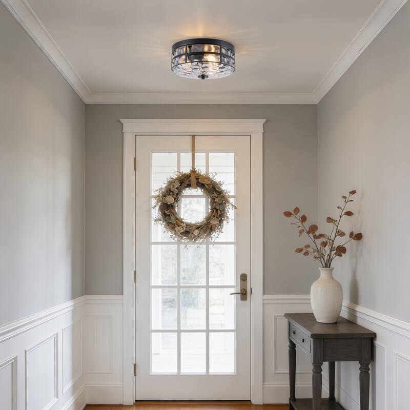 Starsky 3-Light Modern Clear Hammered Glass Flush Mount