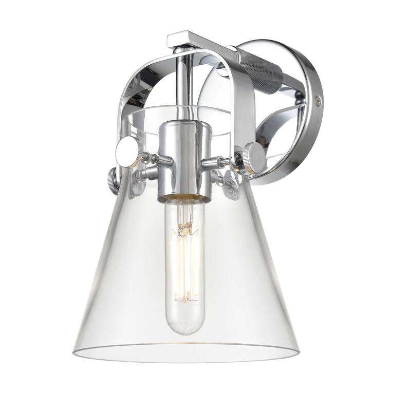 Innovations Lighting 423-1W-10-7 Pilaster II Cone Sconce Pilaster II - Polished Chrome / Clear