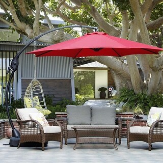 Clihome Aluminum Curved Cantilever Patio Umbrella with Base