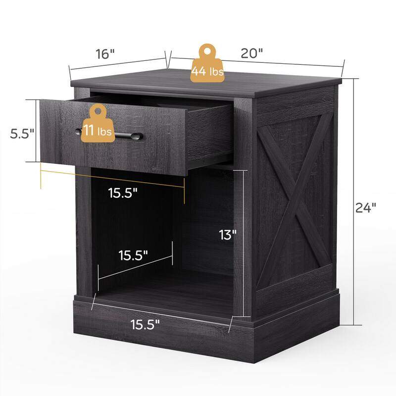 Gymax Nightstand with Drawer and Shelf Rustic Wooden Bedside Table