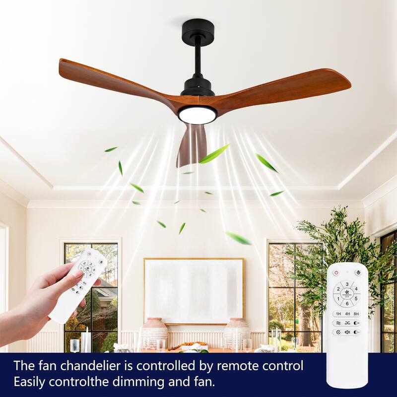 52 Inch Wood Ceiling Fans With Lights and Remote Control, Reversible DC Motor, Black Ceiling Fan For Living Room, Bedroom