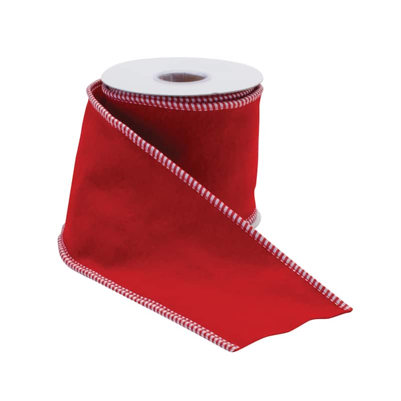 Red Wool Acrylic Wired Ribbon 4"x5 Yards for Christmas Decor Wrapping and DIY Projects - 180”L x 4”W x 0.25”H