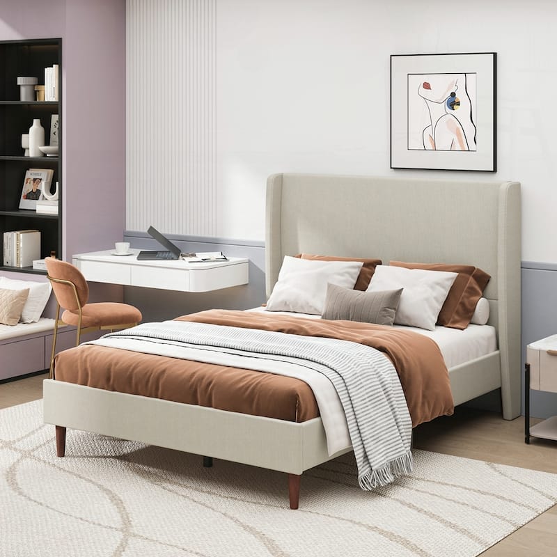 High Headboard Upholstered Bed with 12-Slat Support