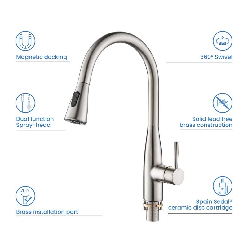 Bari-T Single Handle Pull Down Kitchen Sink Faucet