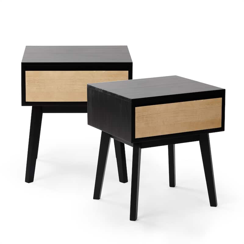 Plank and Beam Scandinavian Nightstand with 1 Drawer - Set of 2 - Black/Blonde
