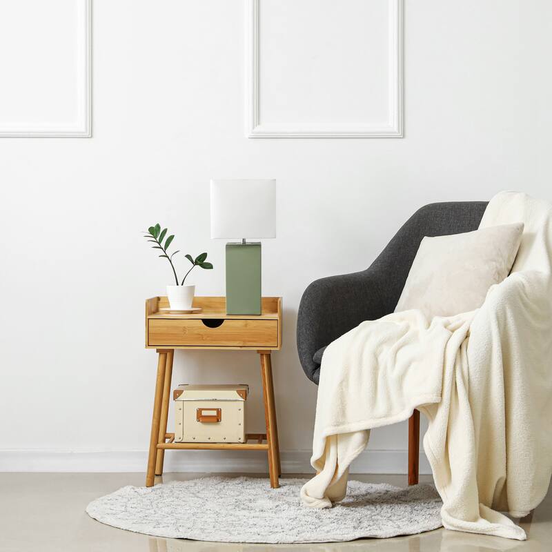 Leather Table Lamp with White Fabric Shade