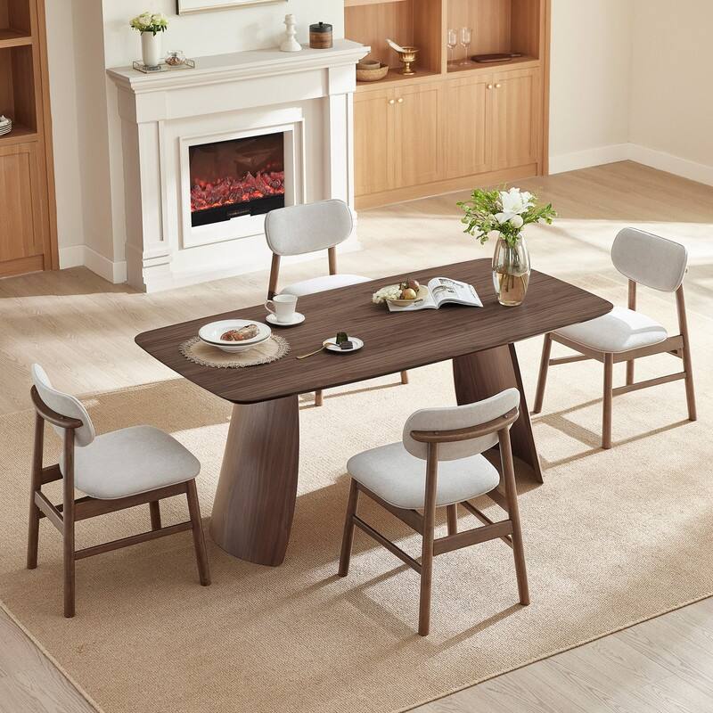 Spruce & Spring 5-Piece Modern Dining Table Set with Upholstered Chairs and Butterfly-Leg Base Table - Upholstered Back Chair - Walnut