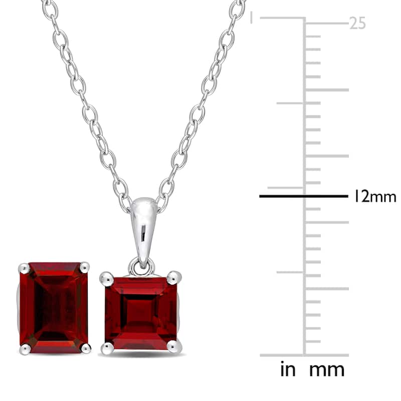 Miadora 4 1/8ct TGW Square Garnet Solitaire Necklace and Stud Earrings Set in Sterling Silver