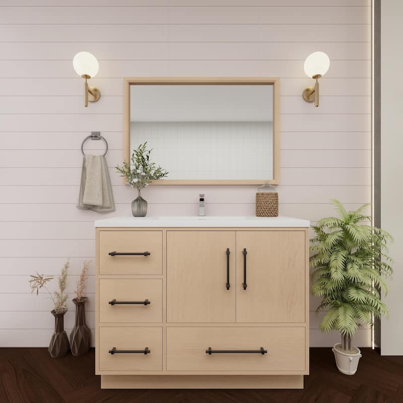 Victoria 42'' Left Drawer Freestanding Vanity with Reinforced Acrylic Sink - 41.5 - Oak Finish - Yellow Oak
