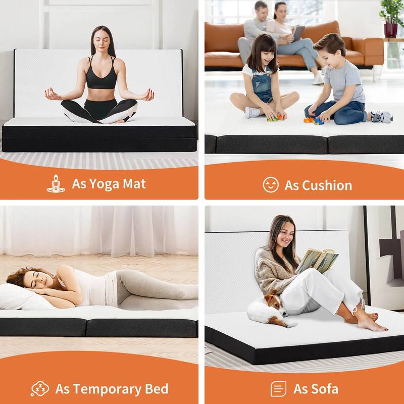 Folding Mattress, 3 inch Tri-fold Memory Foam Mattress Topper for Camping, Foldable Mattress Topper with Washable Cover