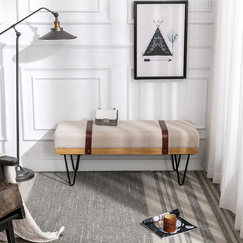 Linen Fabric soft cushion Upholstered solid wood frame Rectangle bed