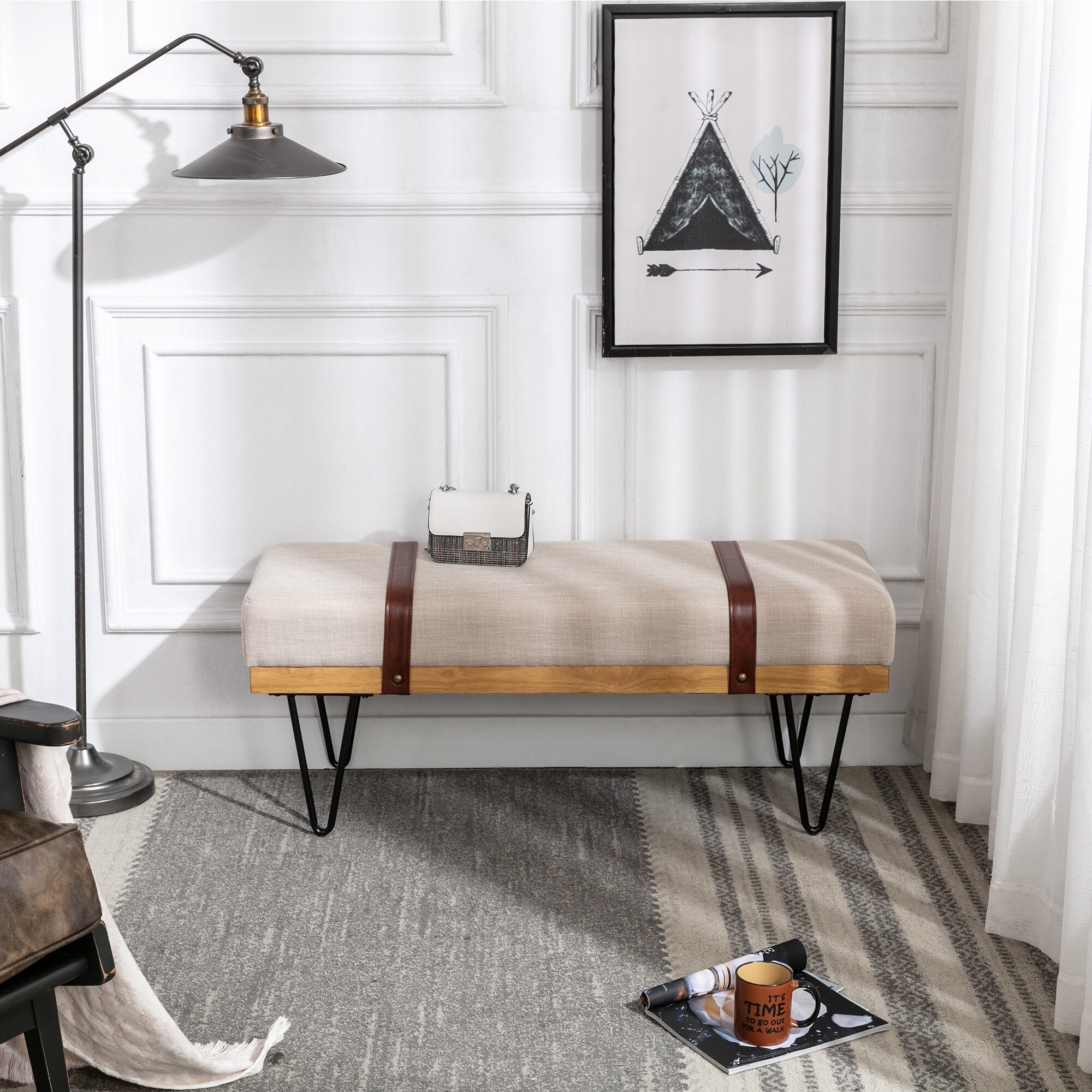 Rectangle Bed Bench with Powder Coating Metal Legs Entryway
