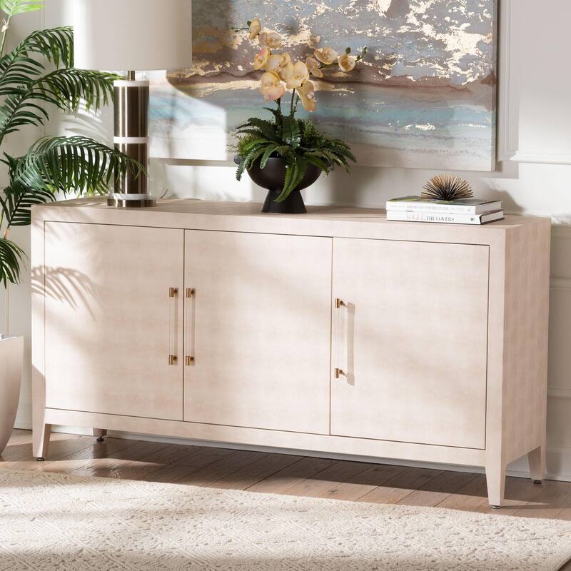 Nira Faux Shagreen Sideboard - Contemporary 3-Door Buffet Storage Cabinet with Sleek Handles for Dining Room or Living Room