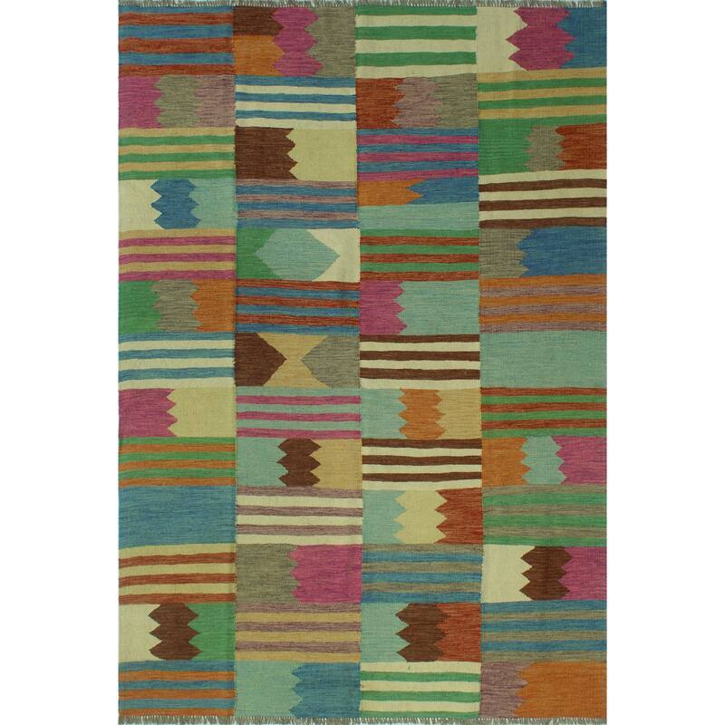Hand-Woven Winchester Kilim Enise Rust/Blue Rug - 6'9" x 9'7"