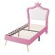 preview thumbnail 8 of 9, Twin Upholstered Bed Frame w/Crown Headboard & LED for Kids,White Pink